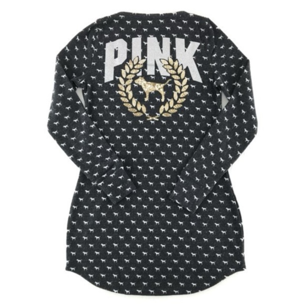 VICTORIA’S SECRET PINK Dog Print Long Sleeve Top Sleepwear Pajamas Size Small - Picture 2 of 12